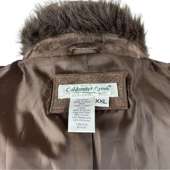 Y2K CROPPED SUEDE LEATHER FAUX FUR TRIM CHOCOLATE BROWN JACKET COLDWATER CREEK - Picture 15 of 15